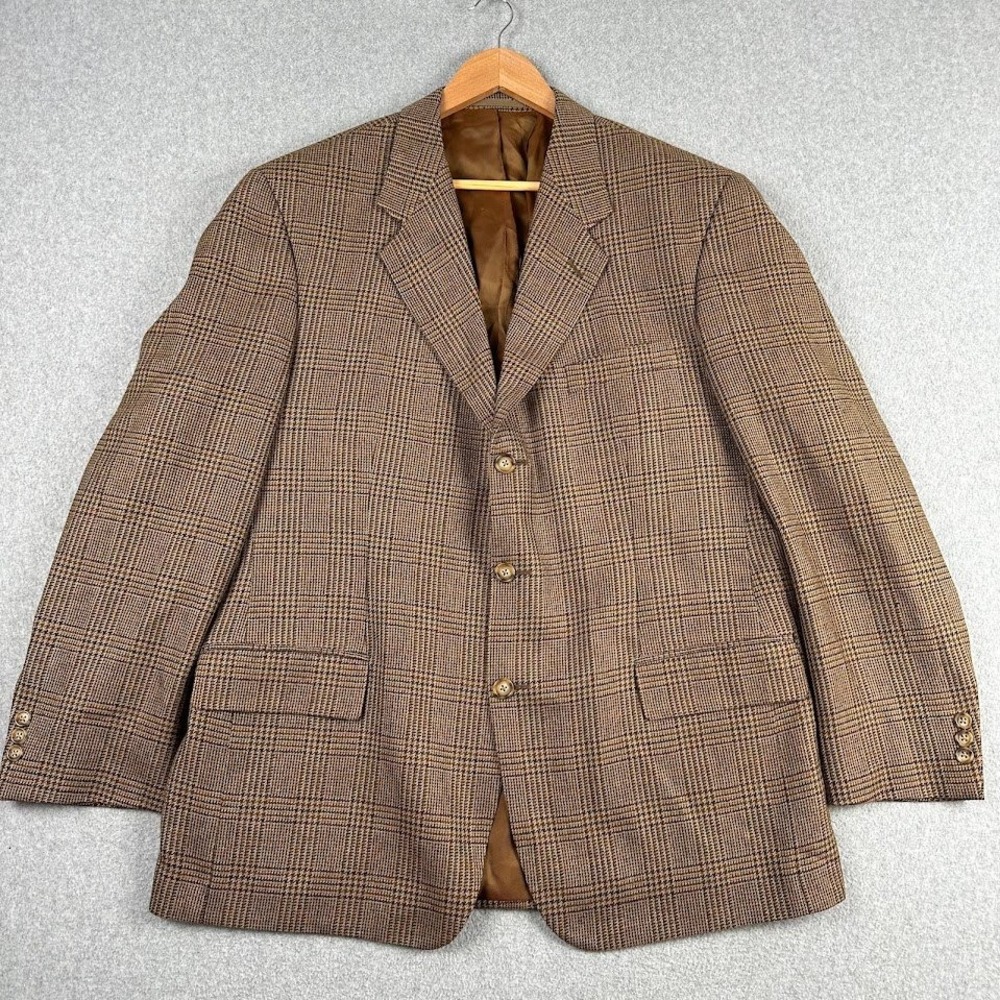 Majer Tailored By Maconde Mens Brown‎ Glen Plaid 3-Button Sport Coat Blazer 42?